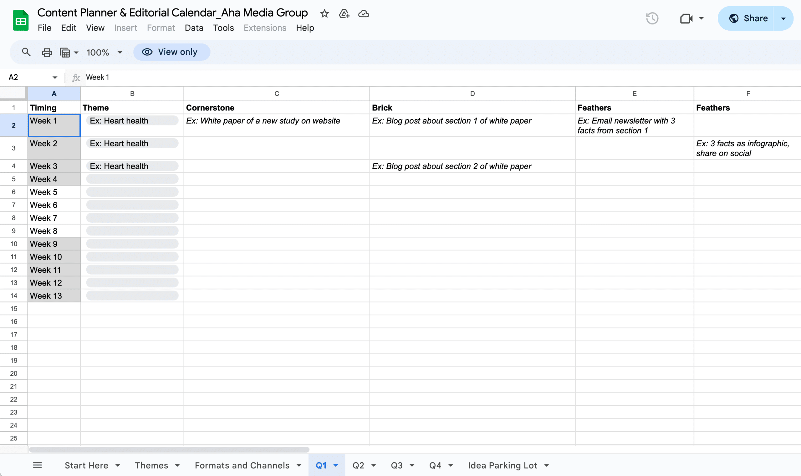 Google Sheets editorial calendar template for content planning